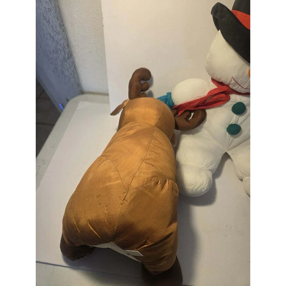 3 Vintage Nylon Christmas REINDEER, SANTA CLAUS, SNOWMAN Stuffed Plush 7